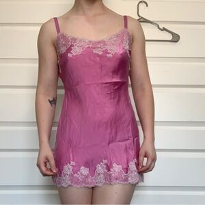 Josie Natori pink chemise with lace detailing